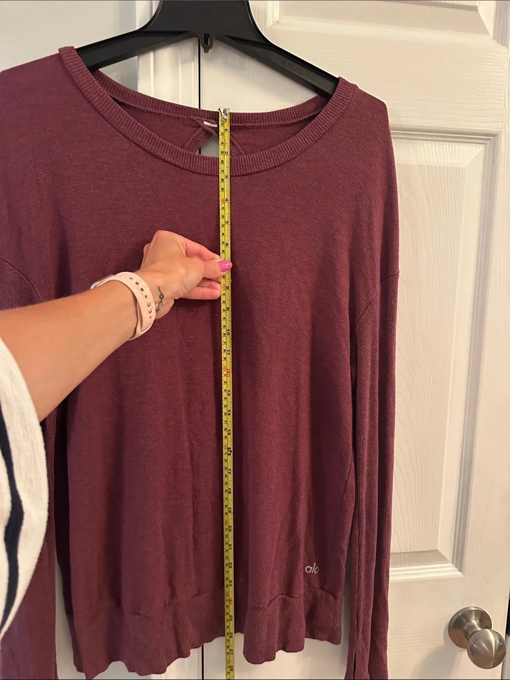 ALO Yoga Textured Long Sleeve Crew Pullover Open Back Detail - Wine- Best for L